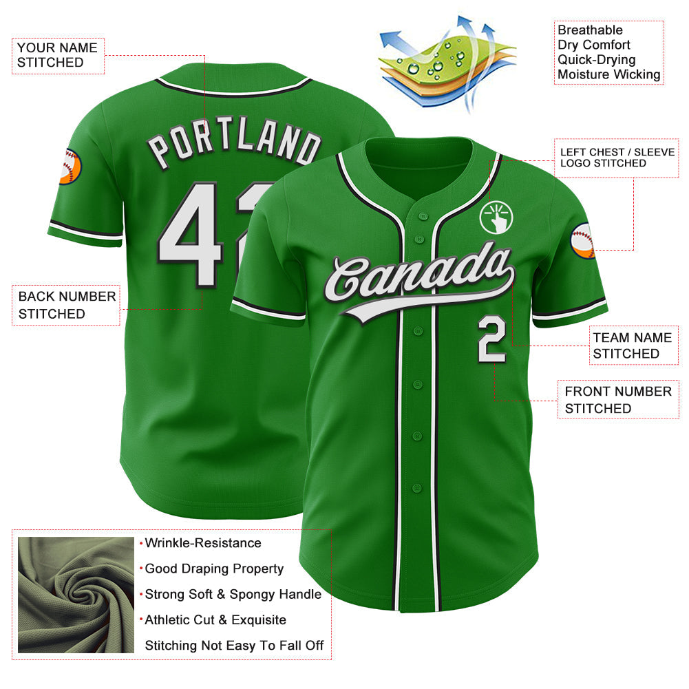 Custom Grass Green White-Black Authentic Baseball Jersey - Sky-Custom