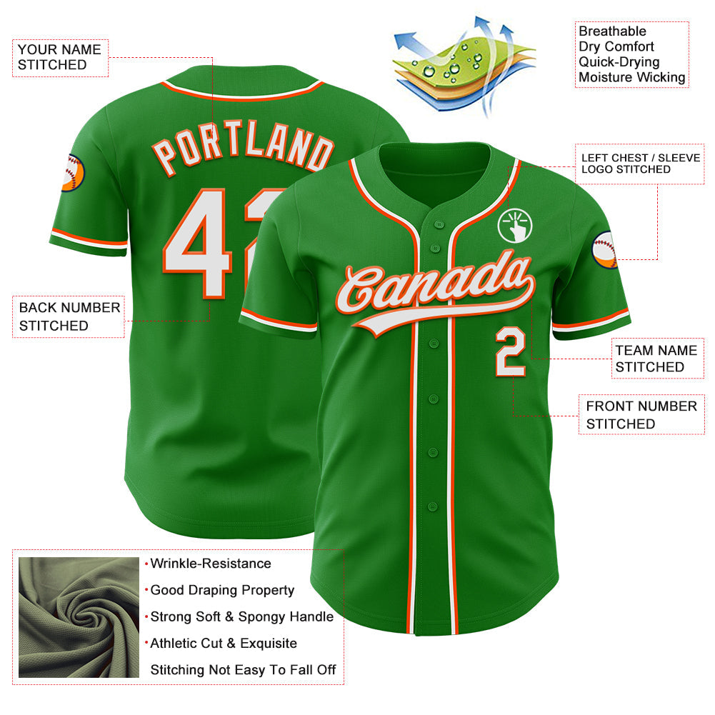 Custom Grass Green White-Orange Authentic Baseball Jersey - Sky-Custom