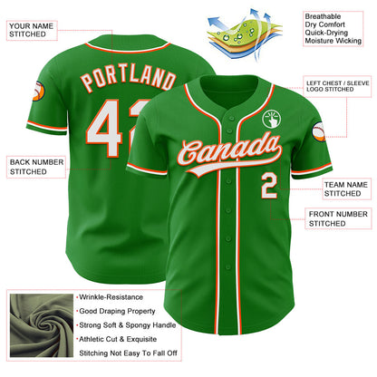 Custom Grass Green White-Orange Authentic Baseball Jersey - Sky-Custom