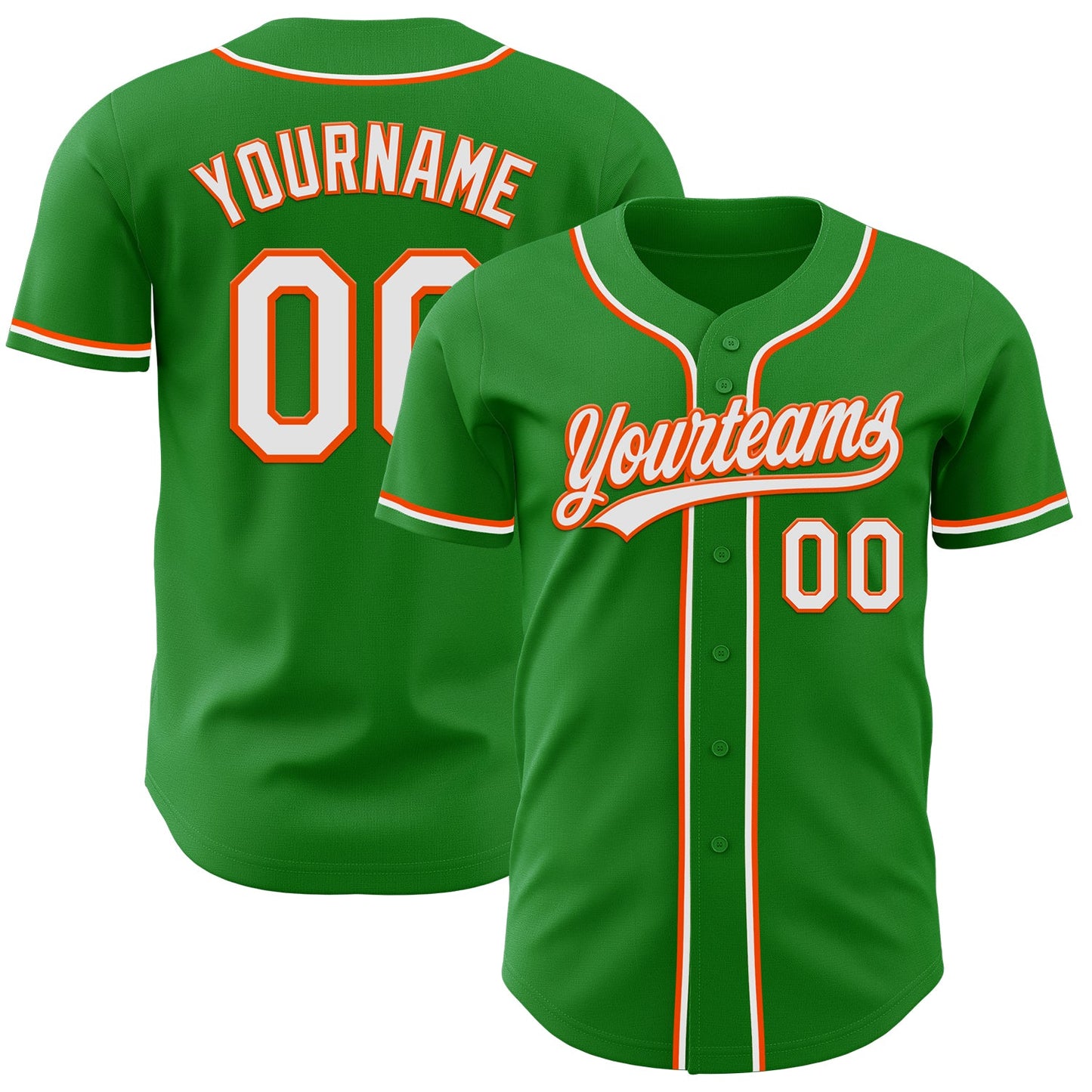Custom Grass Green White-Orange Authentic Baseball Jersey - Sky-Custom
