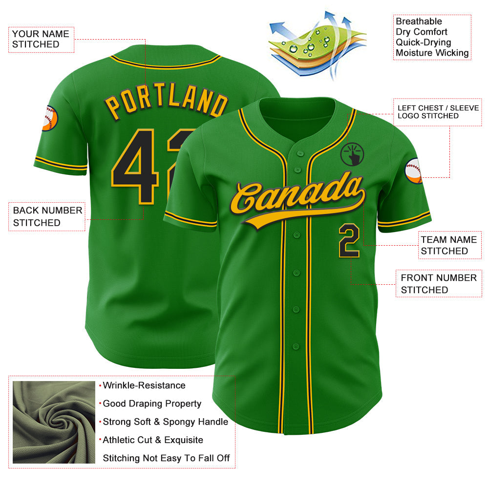 Custom Grass Green Black-Gold Authentic Baseball Jersey - Sky-Custom