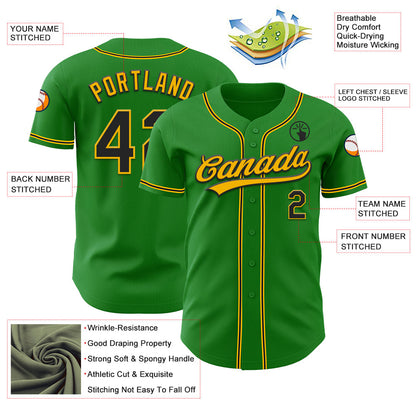 Custom Grass Green Black-Gold Authentic Baseball Jersey - Sky-Custom