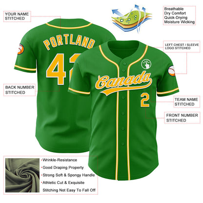 Custom Grass Green Gold-White Authentic Baseball Jersey - Sky-Custom