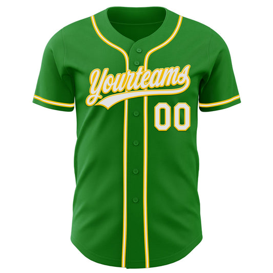 Custom Grass Green White-Yellow Authentic Baseball Jersey - Sky-Custom