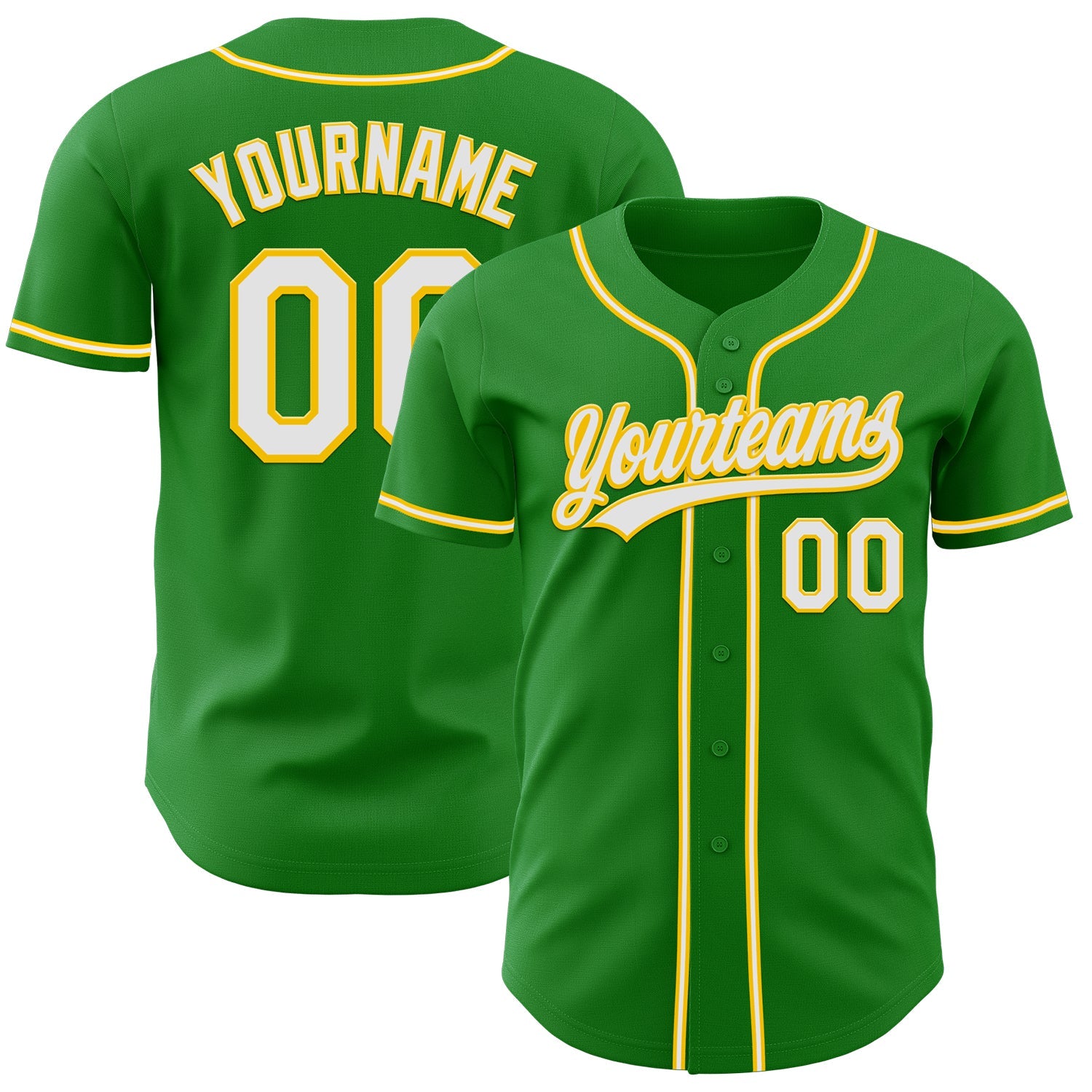 Custom Grass Green White-Yellow Authentic Baseball Jersey - Sky-Custom