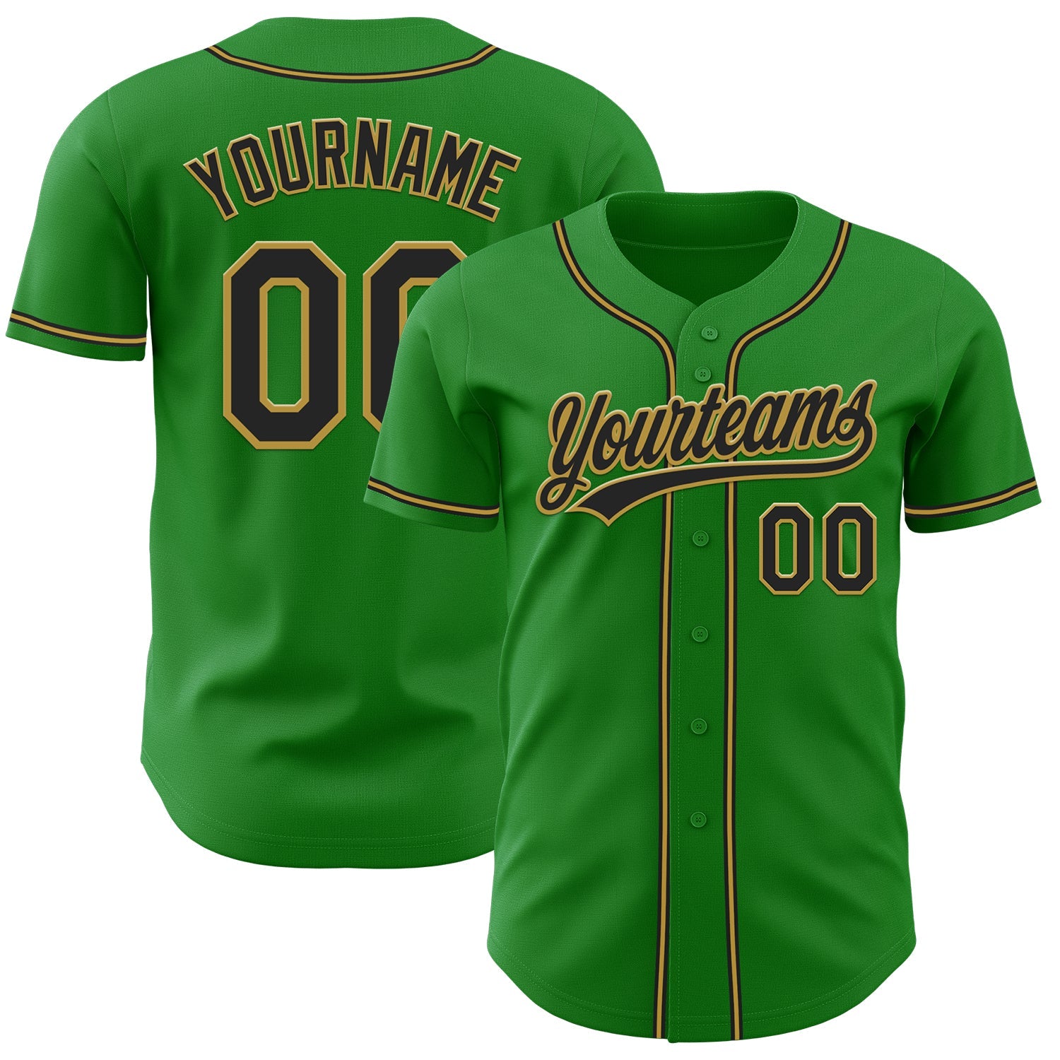 Custom Grass Green Black-Old Gold Authentic Baseball Jersey - Sky-Custom
