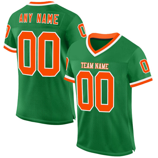 Custom Grass Green Orange-White Mesh Authentic Throwback Football Jersey - Sky-Custom