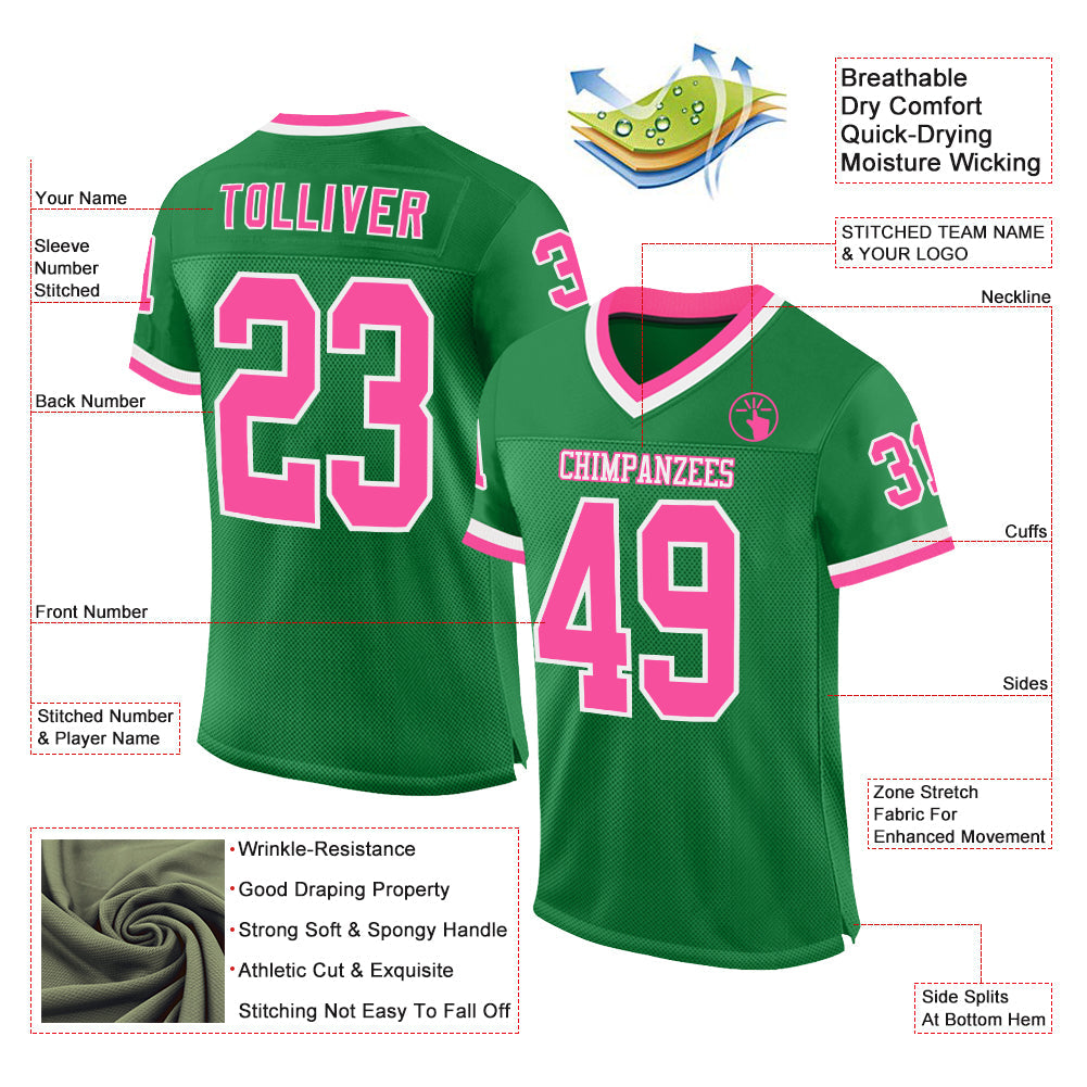Custom Grass Green Pink-White Mesh Authentic Throwback Football Jersey - Sky-Custom