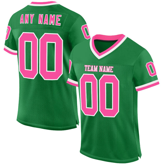Custom Grass Green Pink-White Mesh Authentic Throwback Football Jersey - Sky-Custom