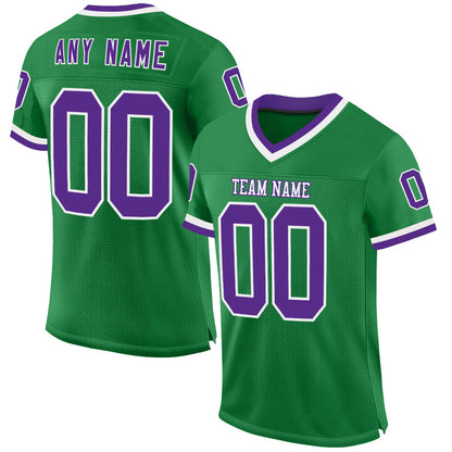 Custom Grass Green Purple-White Mesh Authentic Throwback Football Jersey - Sky-Custom