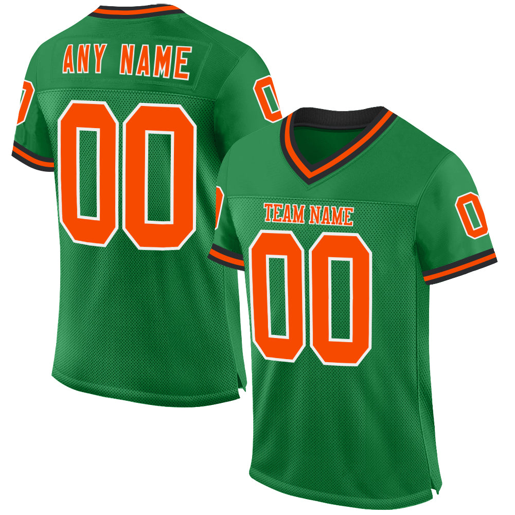 Custom Grass Green Orange-Black Mesh Authentic Throwback Football Jersey - Sky-Custom