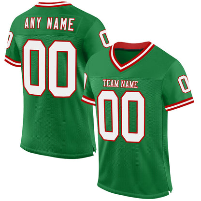 Custom Grass Green White-Red Mesh Authentic Throwback Football Jersey - Sky-Custom