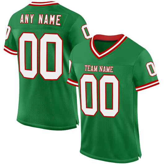 Custom Grass Green White-Red Mesh Authentic Throwback Football Jersey - Sky-Custom