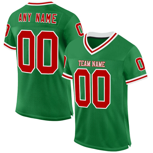 Custom Grass Green Red-White Mesh Authentic Throwback Football Jersey - Sky-Custom