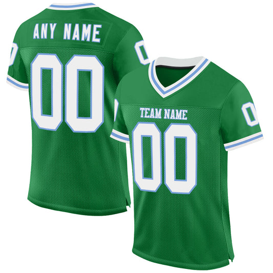 Custom Grass Green White-Light Blue Mesh Authentic Throwback Football Jersey - Sky-Custom