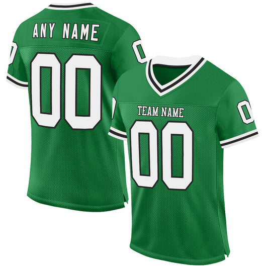 Custom Grass Green White-Black Mesh Authentic Throwback Football Jersey - Sky-Custom