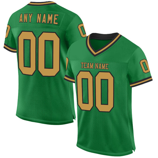 Custom Grass Green Old Gold-Black Mesh Authentic Throwback Football Jersey - Sky-Custom