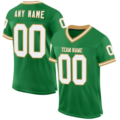 Custom Grass Green White-Old Gold Mesh Authentic Throwback Football Jersey - Sky-Custom