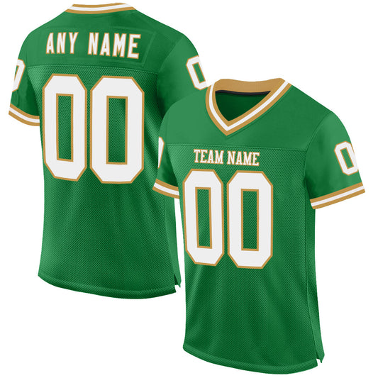 Custom Grass Green White-Old Gold Mesh Authentic Throwback Football Jersey - Sky-Custom
