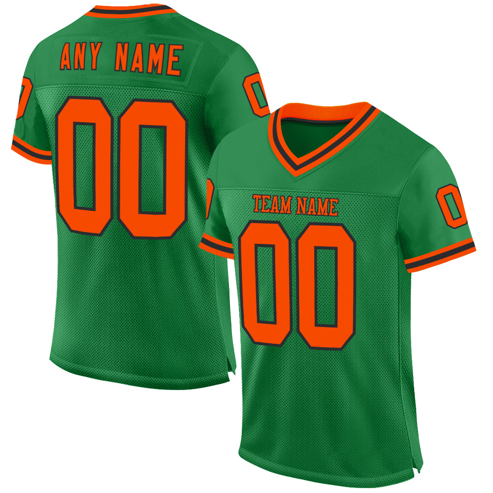 Custom Grass Green Orange-Black Mesh Authentic Throwback Football Jersey - Sky-Custom