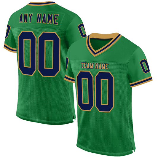 Custom Grass Green Navy-Old Gold Mesh Authentic Throwback Football Jersey - Sky-Custom