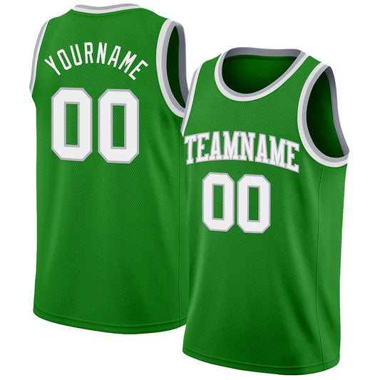 Custom Grass Green White-Gray Authentic Basketball Jersey - Sky-Custom