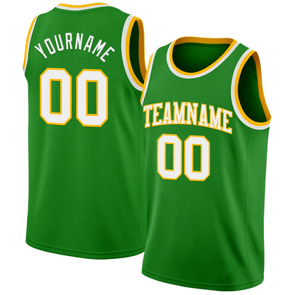 Custom Grass Green White-Gold Authentic Basketball Jersey - Sky-Custom