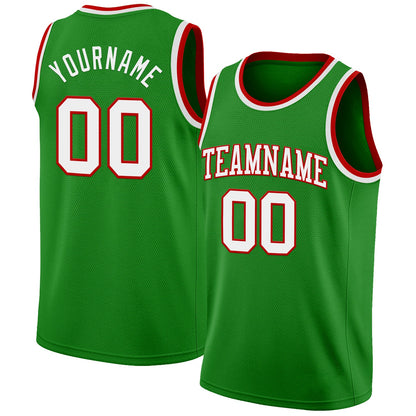 Custom Grass Green White-Red Authentic Basketball Jersey - Sky-Custom