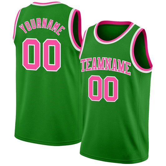 Custom Grass Green Pink-White Authentic Basketball Jersey - Sky-Custom