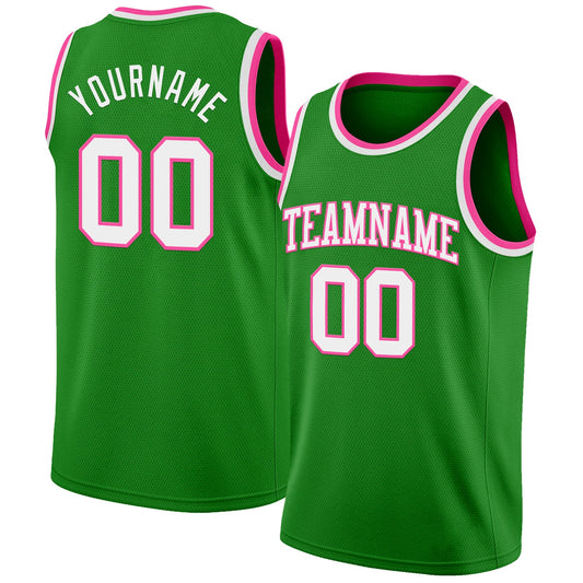 Custom Grass Green White-Pink Authentic Basketball Jersey - Sky-Custom