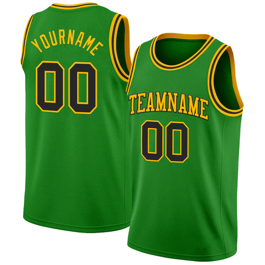 Custom Grass Green Black-Gold Authentic Basketball Jersey - Sky-Custom