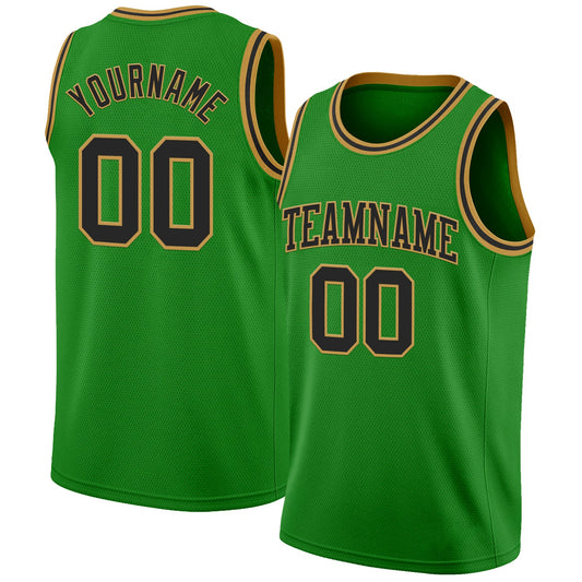 Custom Grass Green Black-Old Gold Authentic Basketball Jersey - Sky-Custom