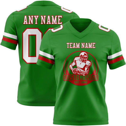 Custom Grass Green White-Red Mesh Authentic Football Jersey - Sky-Custom