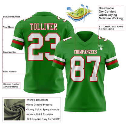 Custom Grass Green White-Red Mesh Authentic Football Jersey - Sky-Custom