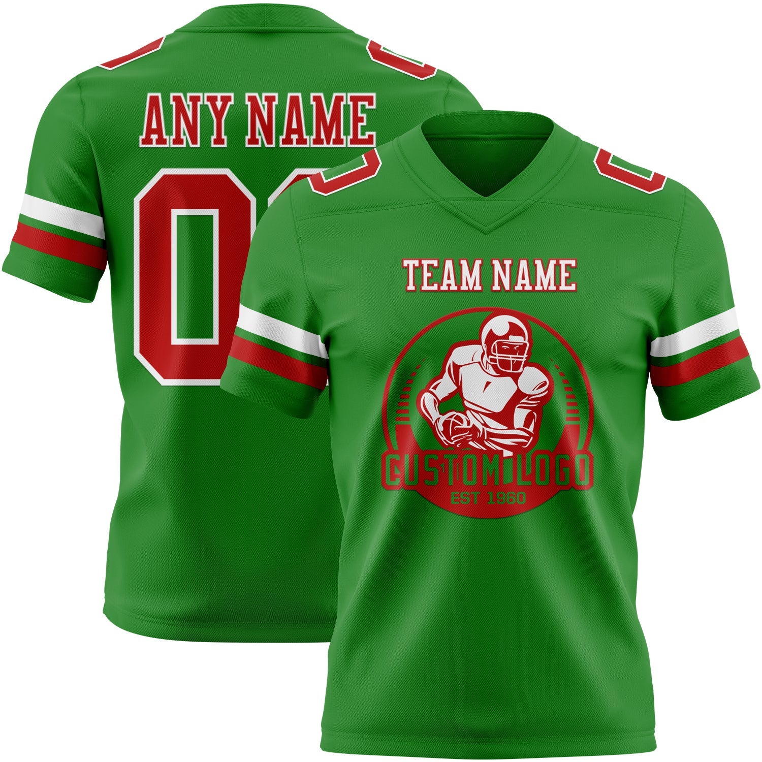Custom Grass Green Red-White Mesh Authentic Football Jersey - Sky-Custom