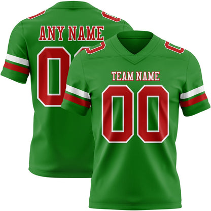 Custom Grass Green Red-White Mesh Authentic Football Jersey - Sky-Custom