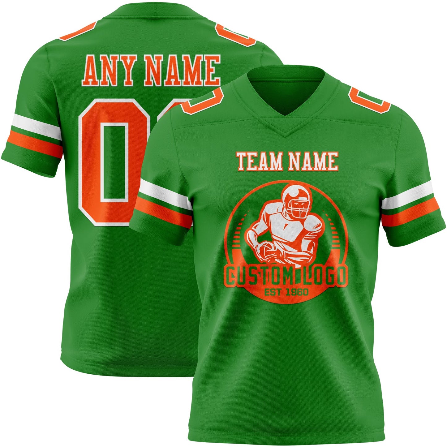 Custom Grass Green Orange-White Mesh Authentic Football Jersey - Sky-Custom