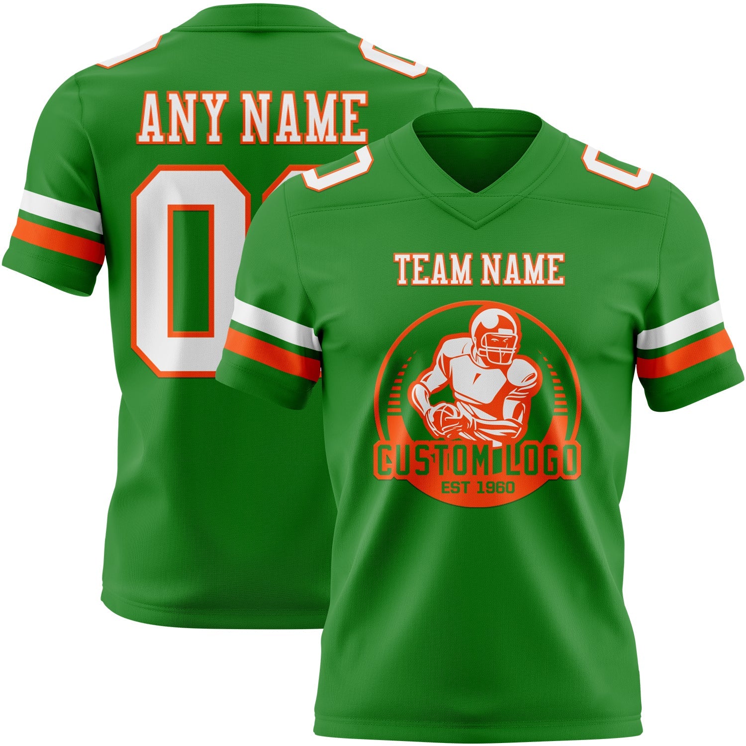 Custom Grass Green White-Orange Mesh Authentic Football Jersey - Sky-Custom