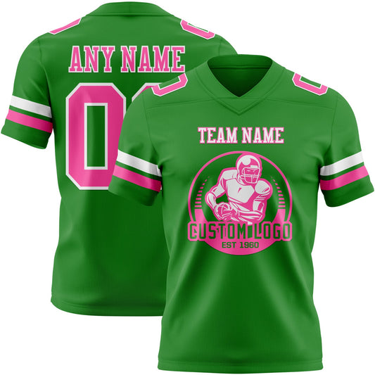 Custom Grass Green Pink-White Mesh Authentic Football Jersey - Sky-Custom