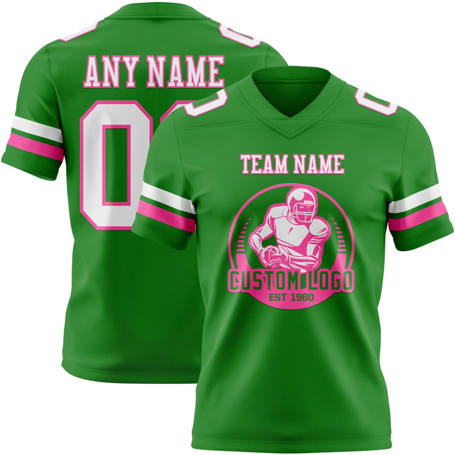 Custom Grass Green White-Pink Mesh Authentic Football Jersey - Sky-Custom