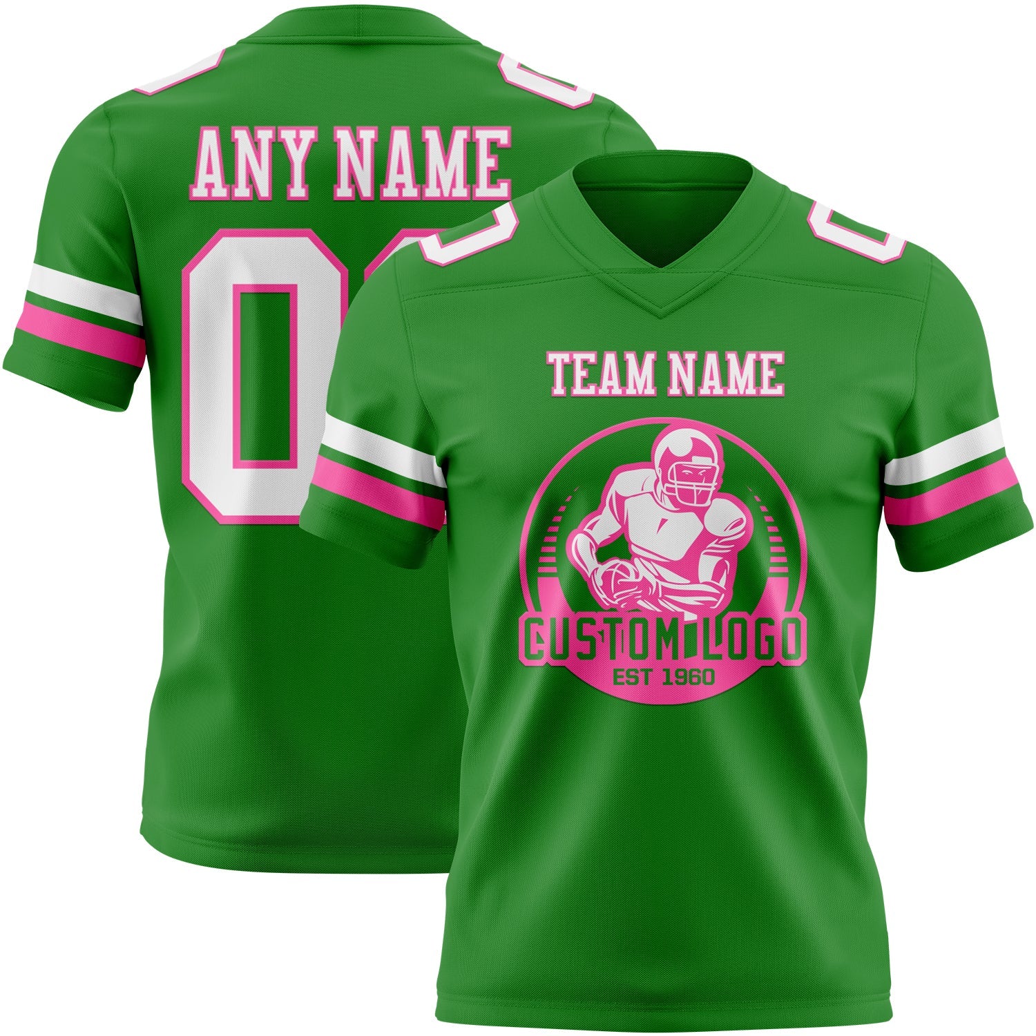 Custom Grass Green White-Pink Mesh Authentic Football Jersey - Sky-Custom