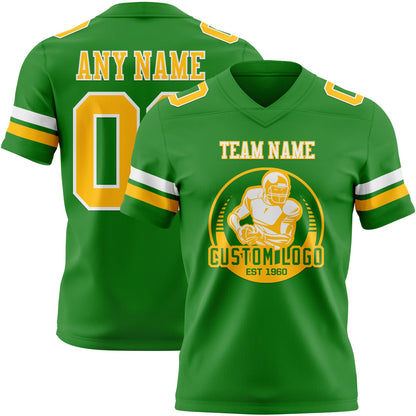 Custom Grass Green Gold-White Mesh Authentic Football Jersey - Sky-Custom