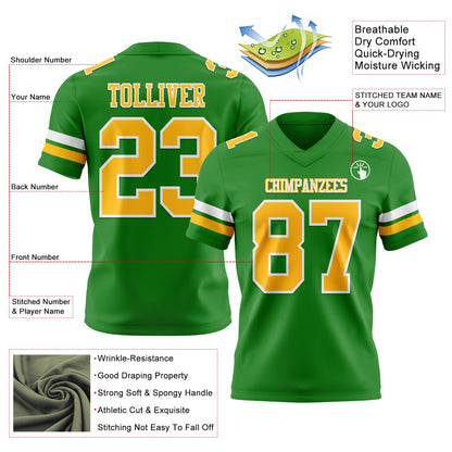 Custom Grass Green Gold-White Mesh Authentic Football Jersey - Sky-Custom