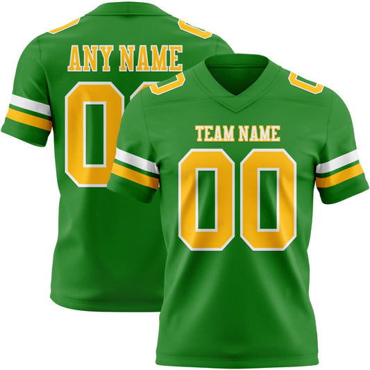 Custom Grass Green Gold-White Mesh Authentic Football Jersey - Sky-Custom