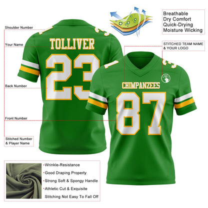 Custom Grass Green White-Gold Mesh Authentic Football Jersey - Sky-Custom
