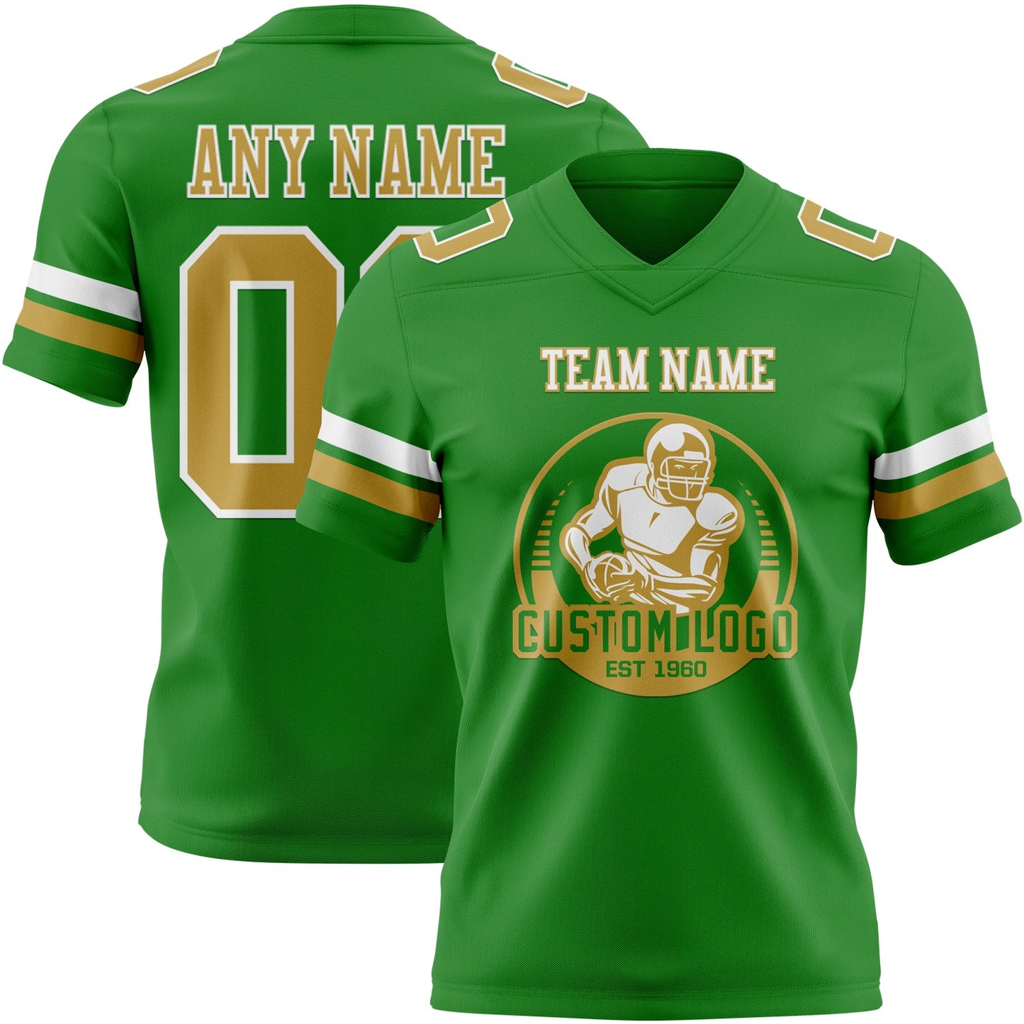 Custom Grass Green Old Gold-White Mesh Authentic Football Jersey - Sky-Custom