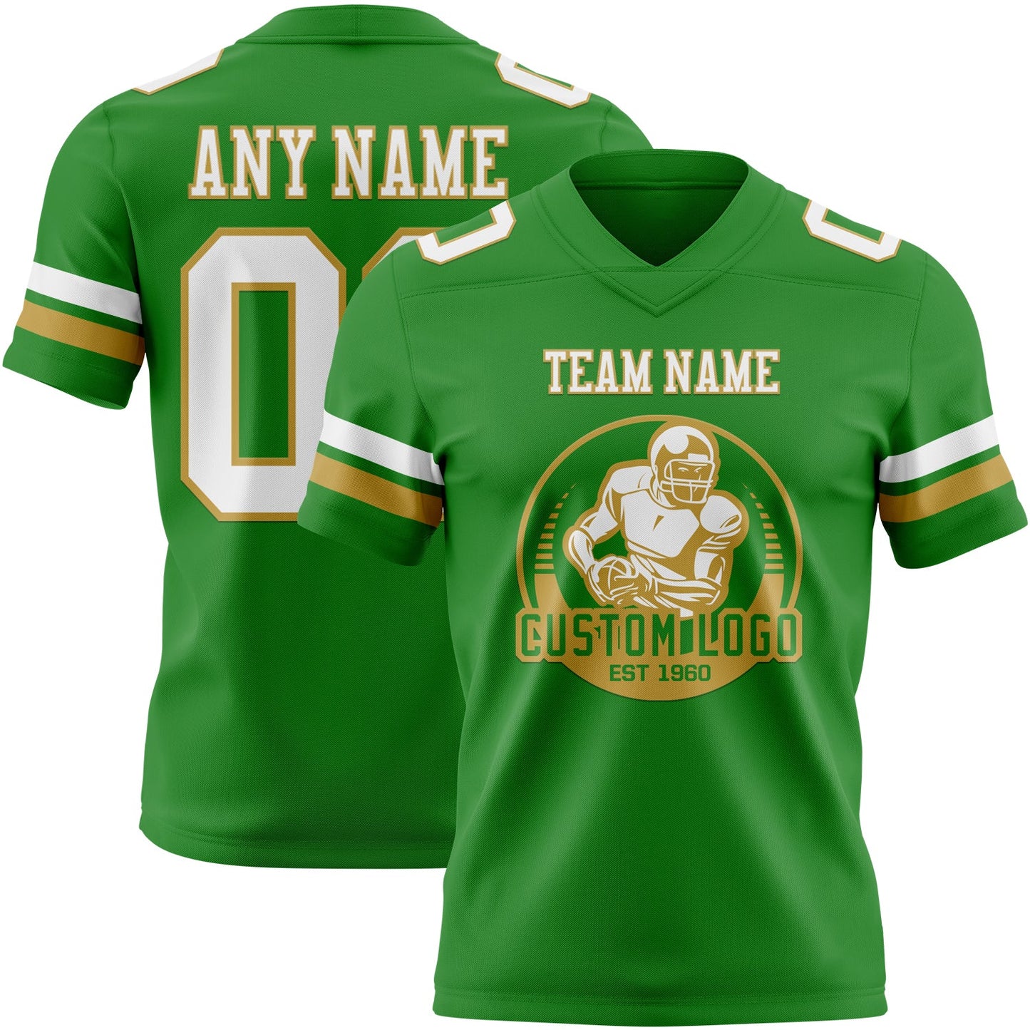 Custom Grass Green White-Old Gold Mesh Authentic Football Jersey - Sky-Custom
