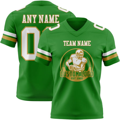 Custom Grass Green White-Old Gold Mesh Authentic Football Jersey - Sky-Custom