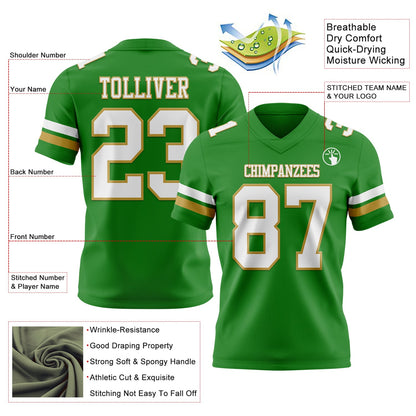 Custom Grass Green White-Old Gold Mesh Authentic Football Jersey - Sky-Custom