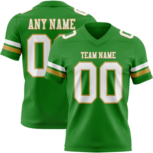 Custom Grass Green White-Old Gold Mesh Authentic Football Jersey - Sky-Custom